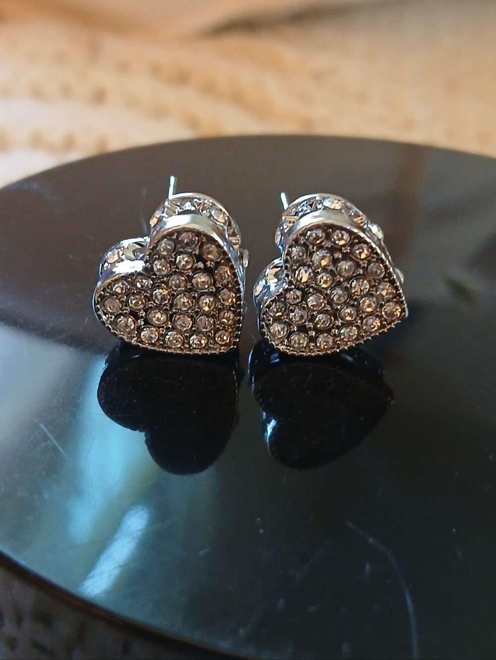 Swarovski Heart-Shaped Crystal Stud Earrings - Clear, Silver Tone NWOT
